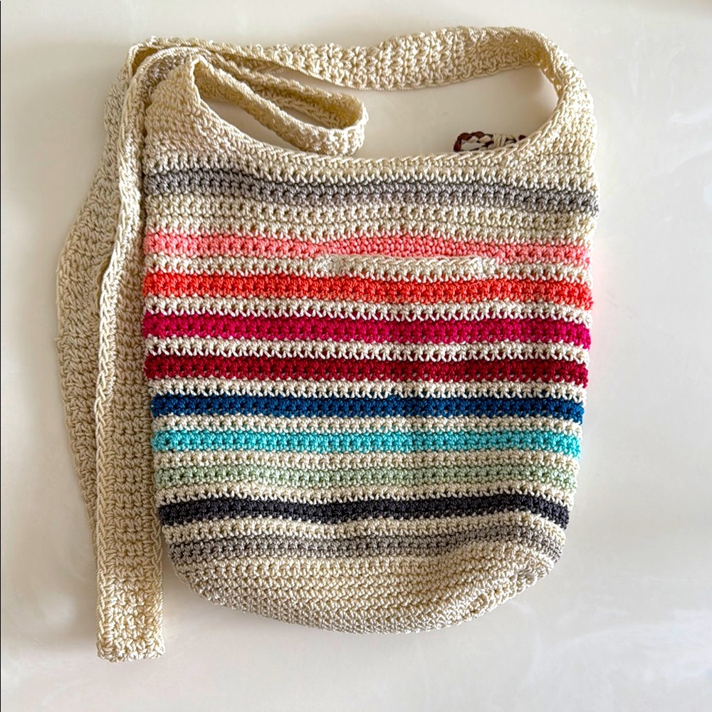 The Sak Crochet Crossbody Bag in Cream with Multicolor Stripes
